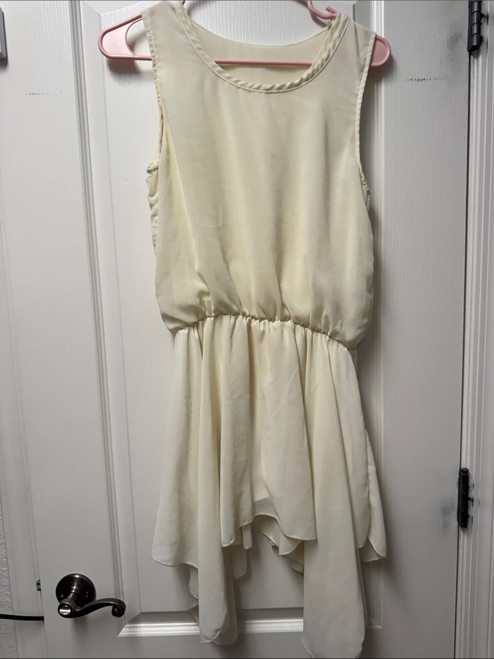 Sleeveless Cream Chiffon High-Low Dress